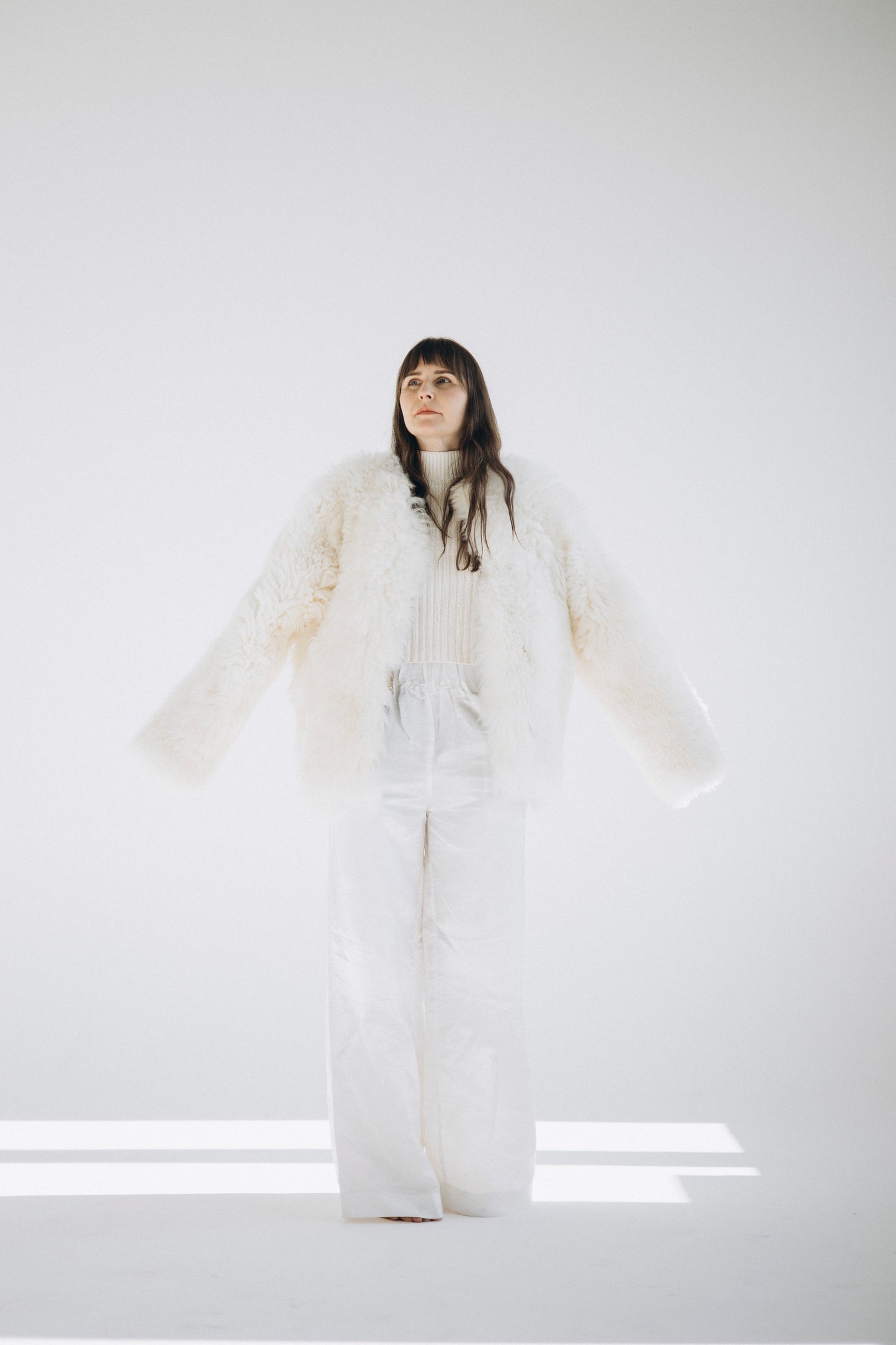 Sheepskin Fur / Coat with Burgundy Silk Lining - White-1